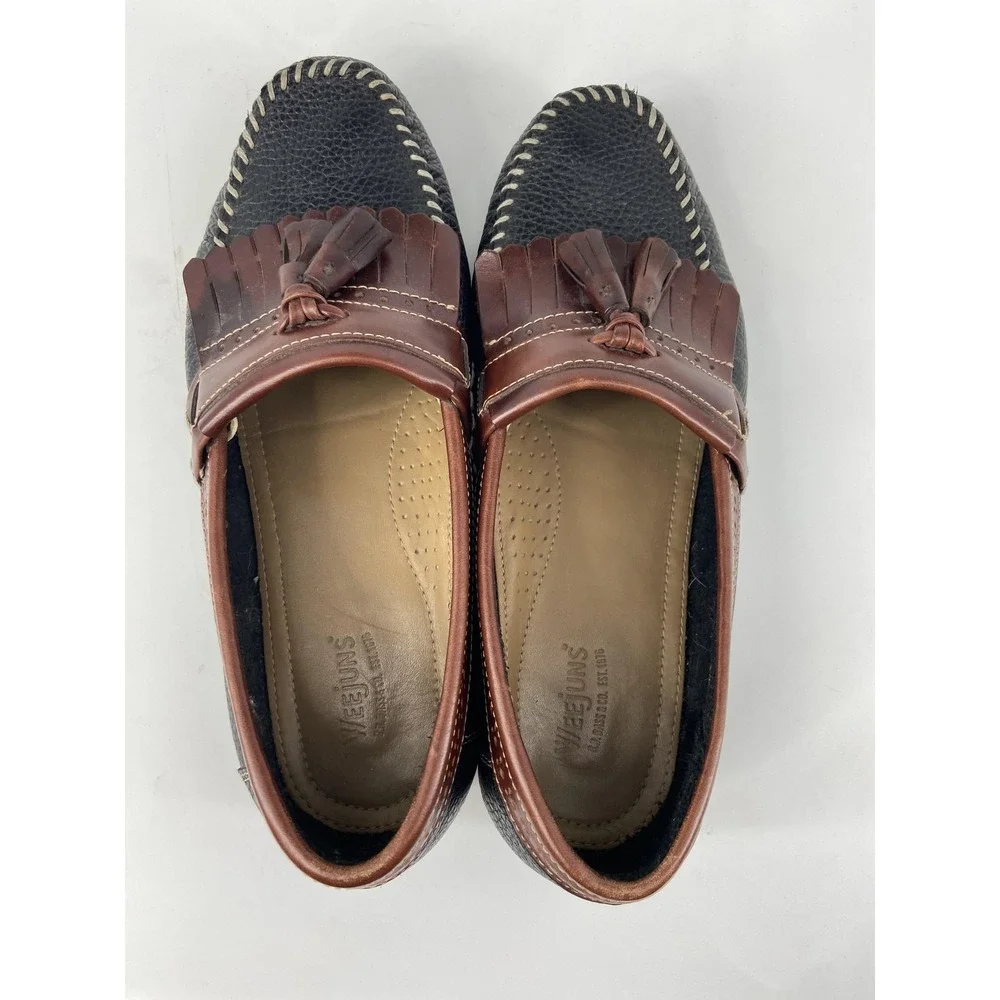 GH Bass Weejuns Shoes Womens 9.5 Black Brown Tassel Kiltie Leather Loafer‎ EE